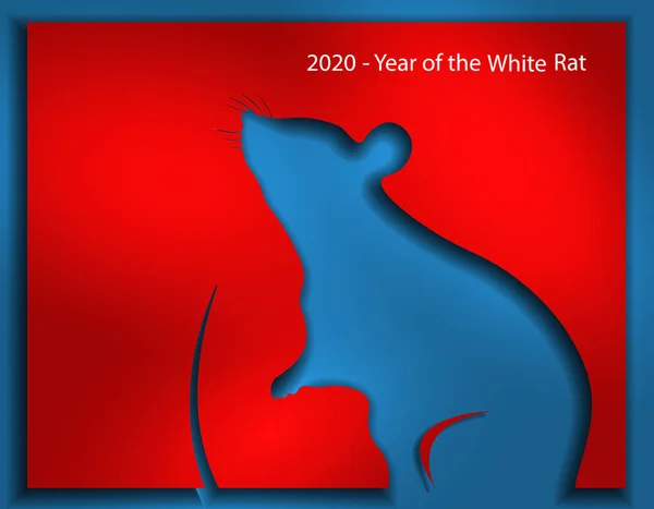 Boldog kínai újév 2020 Év a patkány, piros és kék papír vágott ki patkány profilt. illusztráció — Stock Vector