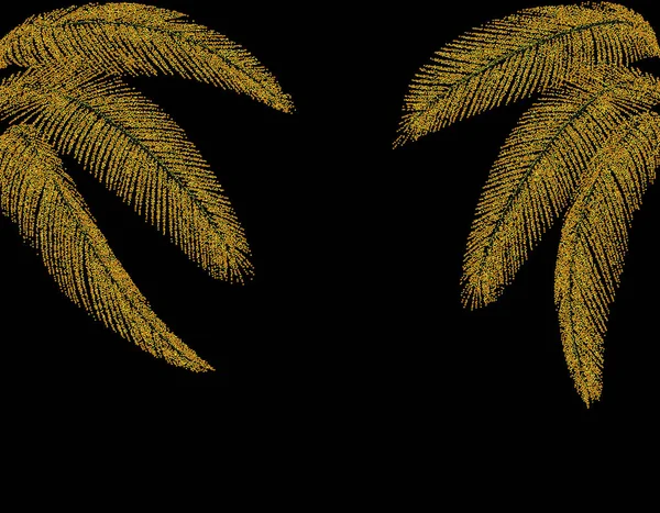 熱帯異なる形の黄金のヤシの葉。両側に。円からのスタイル。イラスト — ストックベクタ