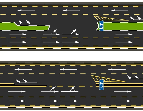 Vista dall'alto di due tipi di inversioni a U sull'autostrada, strada, strada. Segnavia. illustrazione — Vettoriale Stock