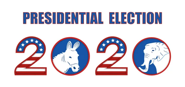 Eleição presidencial dos EUA 2020. Estilizado nas cores da bandeira. Símbolo do Partido Republicano e Democrata. Ilustração —  Vetores de Stock