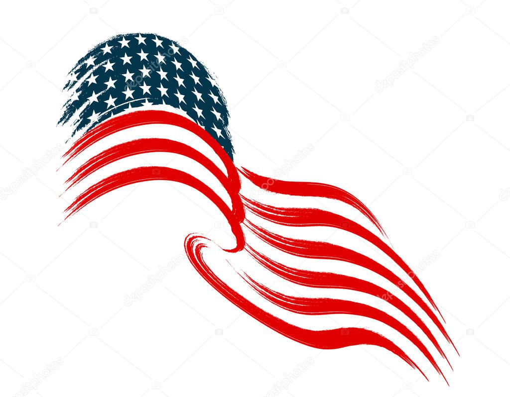 The US flag flies in the wind. Stylized on a white background. illustration