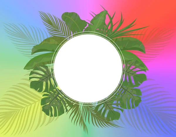 Parlak bir yaz arka planında, pastel renkli tropikal palmiye yaprakları. Canavar, agave, muz. Reklamlar ve duyurular için bir yer. resimleme — Stok Vektör