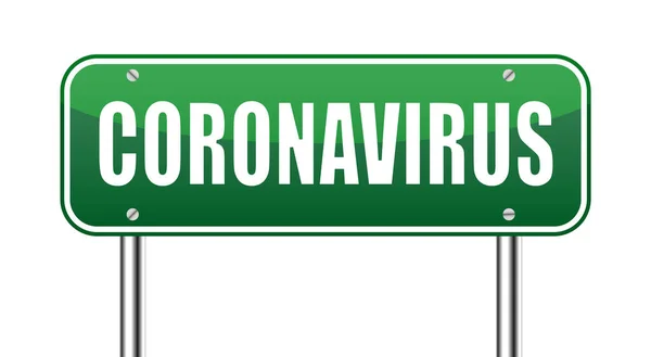 Coronavirus - señalización de carretera de precaución. Advertencia sobre el brote de Coronavirus. Pandemia. ilustración — Vector de stock