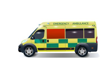 Gölgeli şehir ambulansı. Varian UK. Yan bakış açısına göre. resimleme