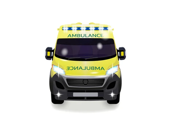 City ambulance with shadow. Varian UK. Front view from the point of view. illustration — Stock Vector