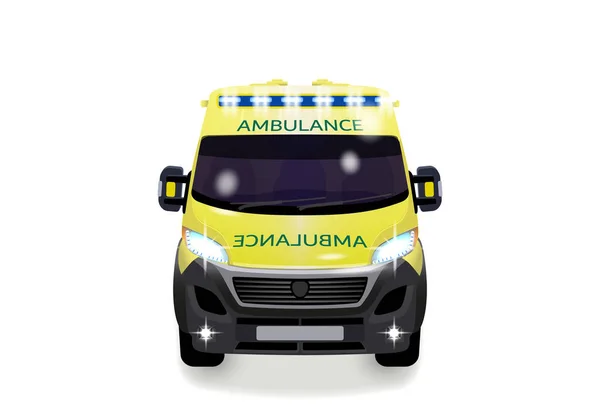 Stadsambulance met schaduw. Varian Verenigd Koninkrijk. Vooraanzicht vanuit het oogpunt. illustratie — Stockvector