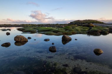 Güneşli gün boyunca kayalık sahil