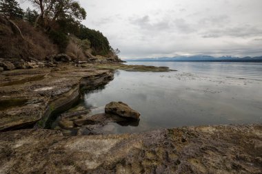 Kış günü sırasında kayalık sahil