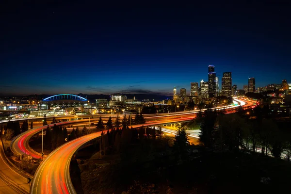 Długich ekspozycji Downtown Seattle — Zdjęcie stockowe