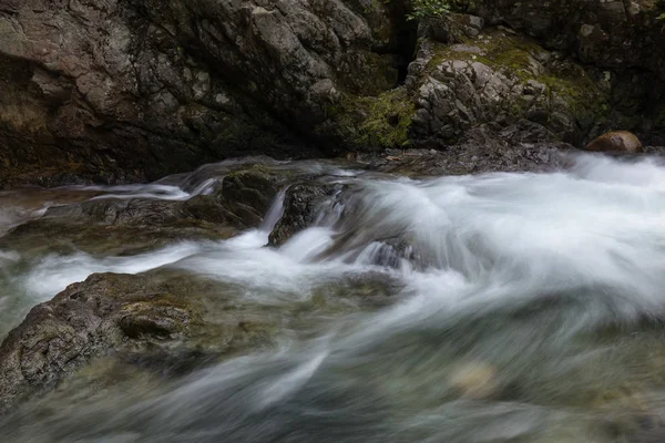 Rivier Stroomt Rond Gladde Rotsen Genomen Shannon Falls Squamish Brits — Stockfoto