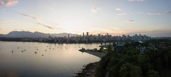 Downtown Vancouver Panorama Desde Una Perspectiva Aérea Durante Vibrante Amanecer — Foto de Stock