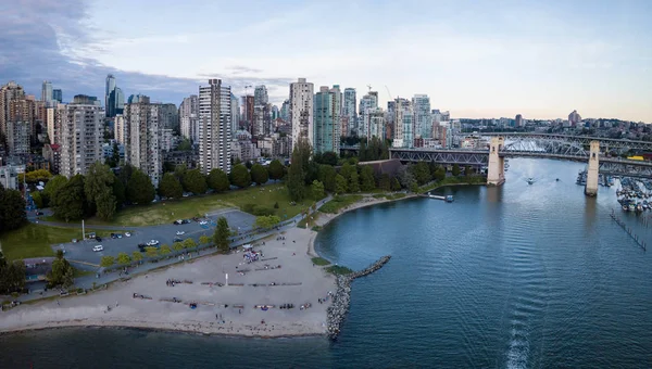 Luftaufnahme Des Sonnenuntergangs Strand Der Innenstadt Von Vancouver Britisch Columbia — Stockfoto
