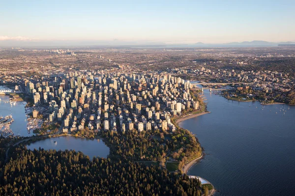 Vista Aérea Bonita Vancouver Downtown Colúmbia Britânica Canadá Durante Pôr — Fotografia de Stock