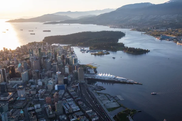Güzel Hava Görünümü Vancouver Downtown British Columbia Kanada Bir Parlak — Stok fotoğraf