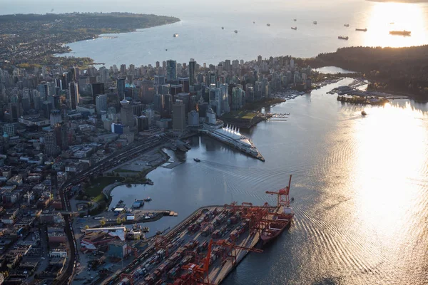 Hermosa Vista Aérea Del Centro Vancouver Columbia Británica Canadá Durante — Foto de Stock