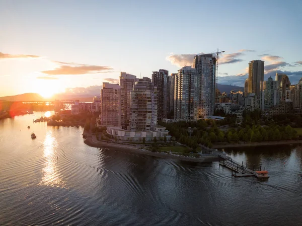 Antenowe Panorama Centrum Miasta False Creek Vancouver Kolumbia Brytyjska Kanada — Zdjęcie stockowe