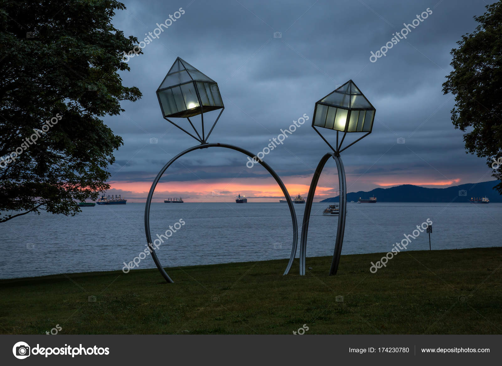 Downtown Vancouver British Columbia Canada Artistic Light Fixtures Downtown Vancouver British Columbia Canada Artistic Light Fixtures Form Rings Stock Photo