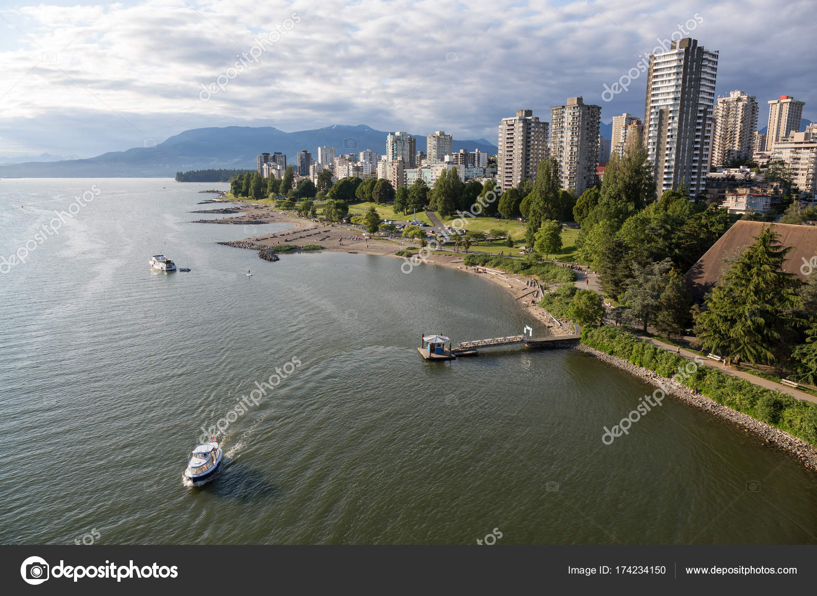 Aerial View Sunset Beach Park Downtown Vancouver British Columbia