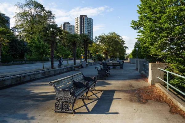 Benches English Bay Beach Park Dowtown Vancouver British Columbia Canada — Stock Photo, Image