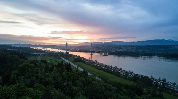 Letecký Pohled Řeku Fraser Most Port Mann Surrey Větší Vancouver — Stock fotografie