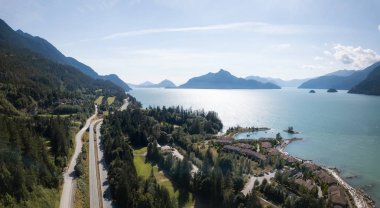Aerial drone view of a beautiful landscape in Howe Sound. Taken North of Vancouver, British Columbia, Canada. clipart