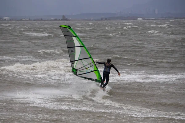 Boundary Bay Vancouver British Columbia Canada November 2017 Man Windsurfing — Stock Photo, Image
