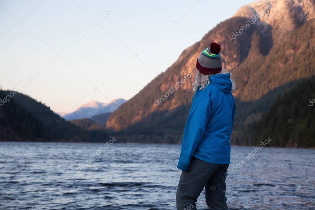 Girl watching the beautiful scenery in nature