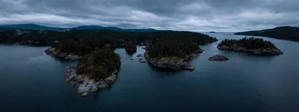 Aerial Drone Panoramic Landscape View Smuggler Cove Cloudy Rainy Sunset — Stock Photo, Image