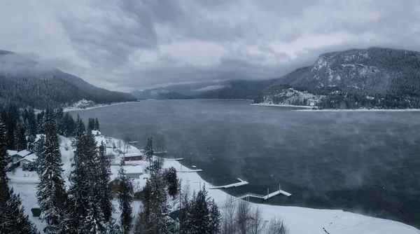 Paisagem Montanha Canadense Panorâmica Aérea Impressionante Durante Uma Manhã Inverno — Fotografia de Stock