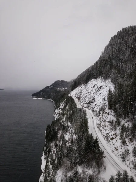 Vista Panorâmica Aérea Paisagem Canadense Inverno Tomado Perto Nelson British — Fotografia de Stock