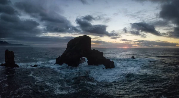 Slående Antenn Panoramautsikt Seascape Visa Pulserande Vintern Solnedgång Tagit Oregon — Stockfoto