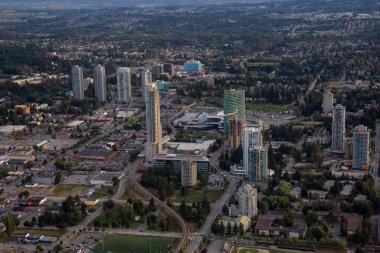 Surrey Central'da büyük Vancouver, British Columbia, Kanada, havadan görünümü.