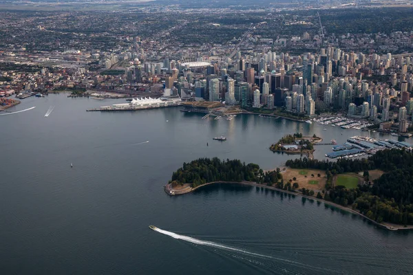 Aerial View Downtown City Stanley Park Coal Harbour Summer Evening — Stock Photo, Image