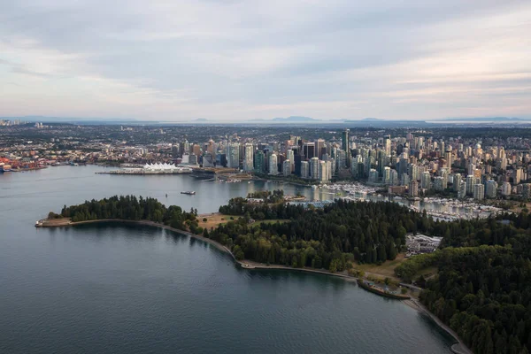 Vista Aérea Desde Avión Stanley Park Coal Harbour Downtown City — Foto de Stock