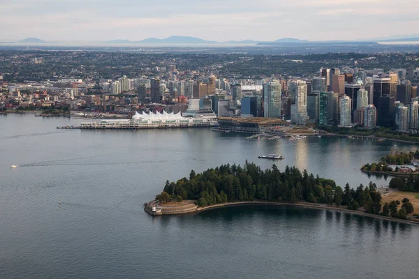 Vista Aérea Avião Stanley Park Coal Harbour Downtown City Tomada — Fotografia de Stock