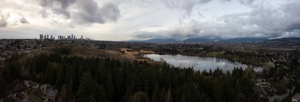 Vista Panorâmica Aérea Deer Lake Durante Pôr Sol Nublado Tomadas — Fotografia de Stock