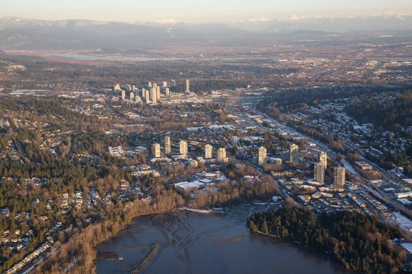 Légi Felvétel Környéken Lakó Élénk Naplemente Alatt Port Moody Vancouver — Stock Fotó