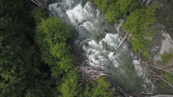 Vue aérienne d'une rivière qui coule dans la vallée. Vidéo prise à Brandywine Falls, près de Squamish et Whistler, au nord de Vancouver, BC, Canada .