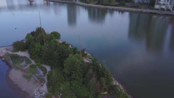 Съёмки Воздуха False Creek Центре Ванкувера Skyline Канада Заднем Плане — стоковое видео