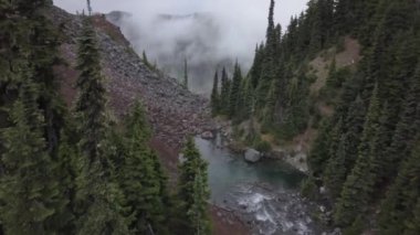 Havadan görünümü dağlık manzara içinde uçurumdan aşağı düşen bir muhteşem büyük şelale (depo Creek). East of Vancouver ve Seattle Washington, Amerika Birleşik Devletleri içinde çok uzak yerde alınan.