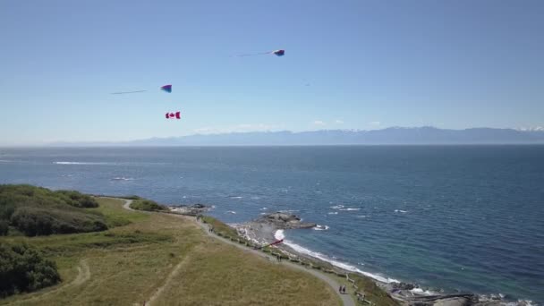 Kites Flowing Air Windy Pacific Ocean Shore Taken Capital City — Stock Video