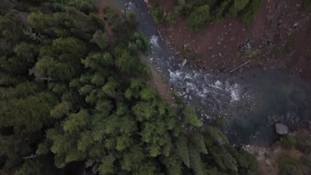 Vista Aérea Río Que Fluye Las Montañas Tomado Garibaldi Cerca — Vídeos de Stock