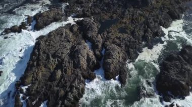 Pasifik Okyanusu güzel kıyısında güneşli mavi gökyüzü yaz günü sırasında hava görünümünü. Estevan ve Ucluelet Vancouver Adası, British Columbia, Kanada yakın çekilen video.