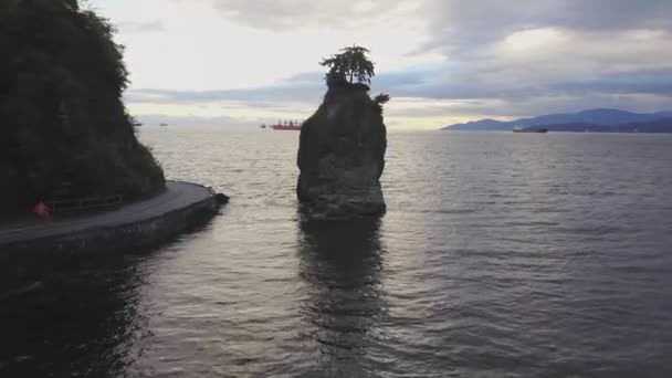Vista Aérea Famoso Siwash Rock Stanley Park Vancouver Colúmbia Britânica — Vídeo de Stock