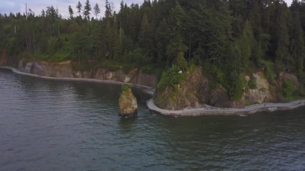 Aerial View Famous Siwash Rock Stanley Park Vancouver British Columbia — Stock Video
