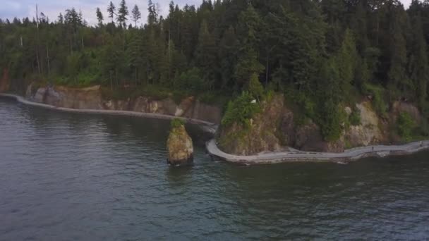 Letecký Pohled Slavnou Skálu Siwash Stanley Park Vancouver Britská Kolumbie — Stock video