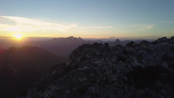 Aerial View Beautiful Canadian Mountain Landscape Colorful Vibrant Summer Sunset — Stock Video