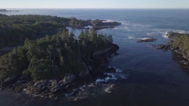 Güzel doğal deniz manzarası güneşli yaz gün doğumu sırasında hava görünümünü Pasifik Okyanusu kıyısında. Estevan, Vancouver Adası, British Columbia, Kanada çekilen video.