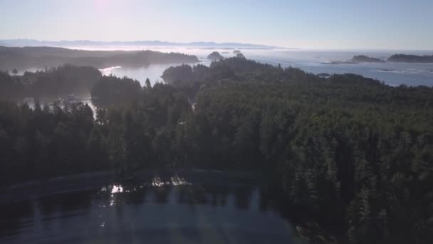 Vue Aérienne Paysage Naturel Des Belles Îles Rocheuses Dans Lac — Video