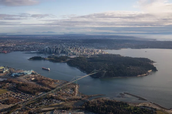 Vista Aérea Desde Arriba Downtown City Stanley Park Lions Gate — Foto de Stock